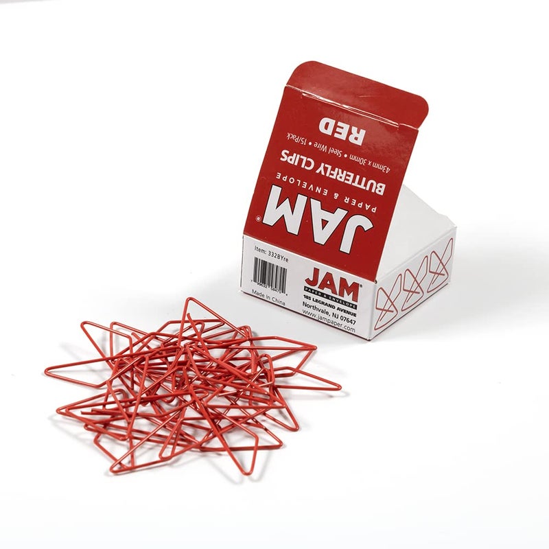 JAM Paper مشابك الفراشة الملونة من JAM PAPER - مشابك ورقية حمراء - 15/عبوة - Image 3